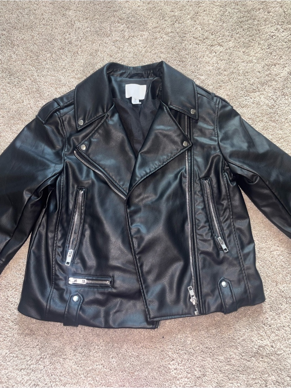 HM Black Faux Leather Moto Biker Jacket Asymmetric Zip Punk Grunge Small